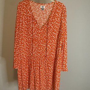 LS Pleated Tie Red Floral Dress